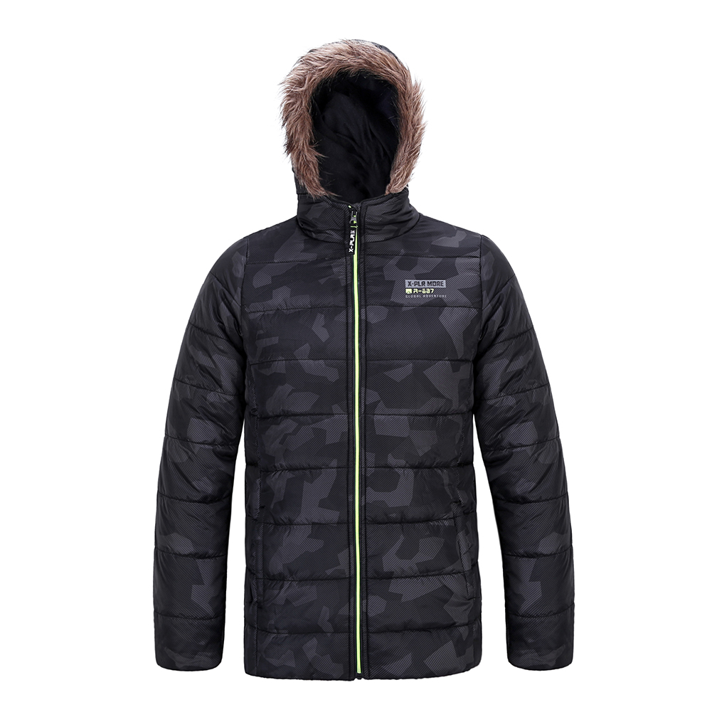 Big Boys Winter Warm Jacket Camo Printed Zip Up Fleece Lined Puffer Coat with Faux Fur Hood 